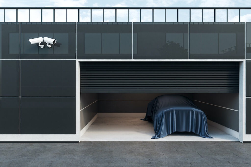 Car in a storage facility with video surveillance. Long term car storage in San Diego
